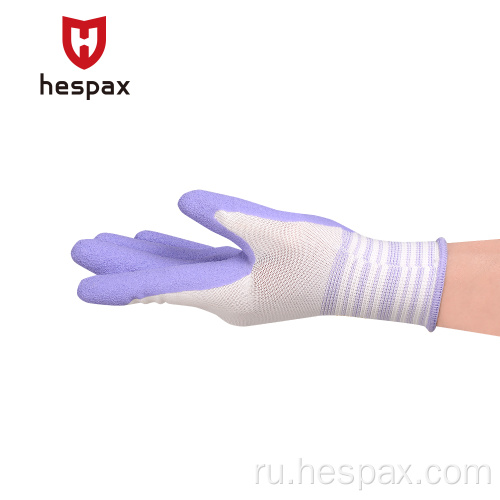 HESPAX Anti-Slip Latex Foam White Purple Work Gloves